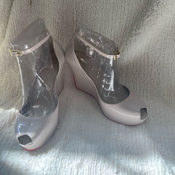 Melissa Patchuli ankle Strap Wedge - Cream Red SZ 9 - Picture 5 of 13